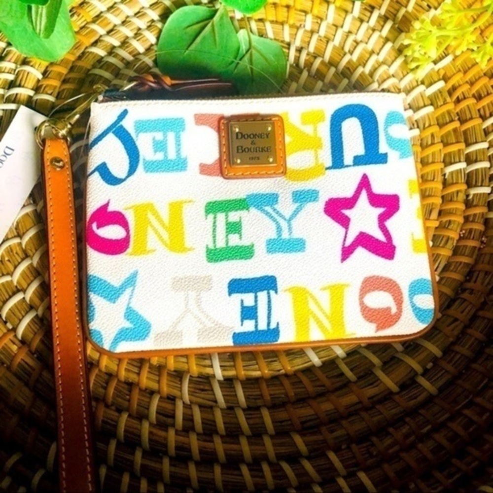 Dooney & Bourke Multicolor Rainbow Logo Wristlet Coated Canvas NWT